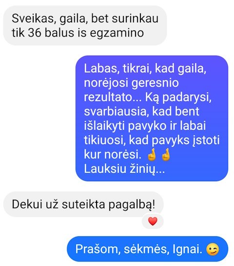 Igno pranešimas apie VBE rezultatą